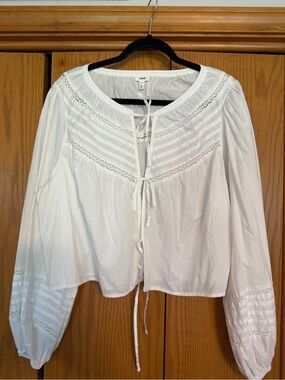 aerie White Peasant Tie-Front Blouse
